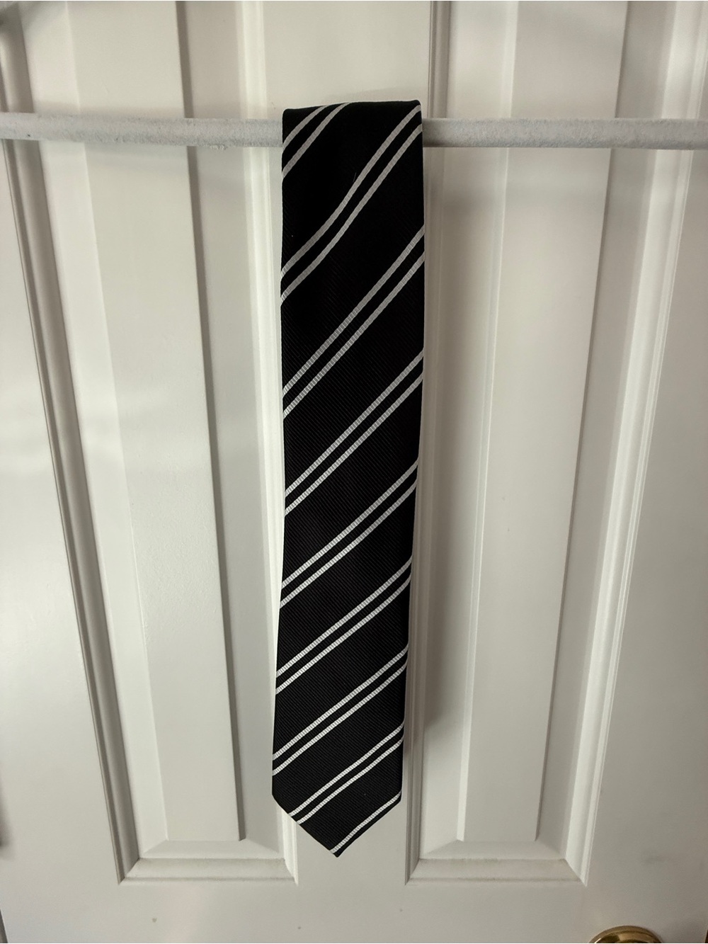 The Tie Bar Black Tie with White Diagonal Stripes